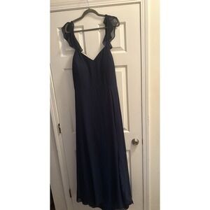 Azazie Everett Dark Navy A-Line V-neck Ruched Chiffon Dress Plus Size 24 A24